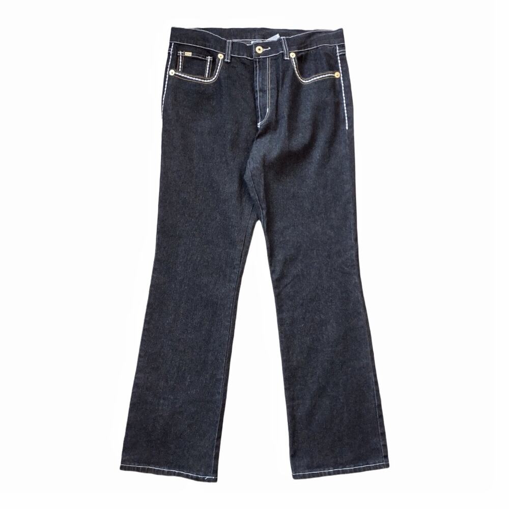 DIANE GILMAN Black Full Straight Leg Jeans Size 14 Thick Top Stitching Festival